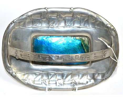 A Liberty & Co Tudric pewter and enamel basket, model no 0357