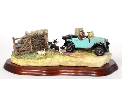 Border Fine Arts 'The Chase', (Austin Seven Ruby and Collies), model No. B0444 by Ray Ayres, on wood baseIn good condition. 