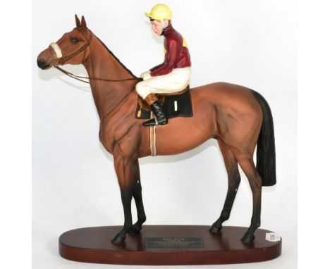 Beswick Connoisseur Horse 'Red Rum - Brian Fletcher Up', model No. 2511, bay matt, on wooden plinth