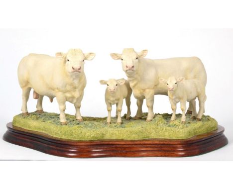 Border Fine Arts 'Charolais Family Group', model No. B0184 by Kirsty Armstrong, limited edition 352/1250, on wood base, with 