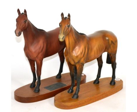 Beswick Connoisseur Horse Arkle, model No. 2065, bay matt, on wooden plinth, and another (2)