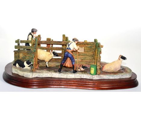 Border Fine Arts 'Twice Under' (Sheep Dipping), model No. B0217 by Ray Ayres, limited edition 116/1750, on wood base with cer