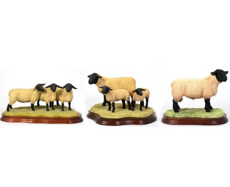 Border Fine Arts 'Suffolk Ewe and Lambs' (Style Three), model No. B0778, limited edition 132/1250, 'Suffolk Tup' (Style Two),