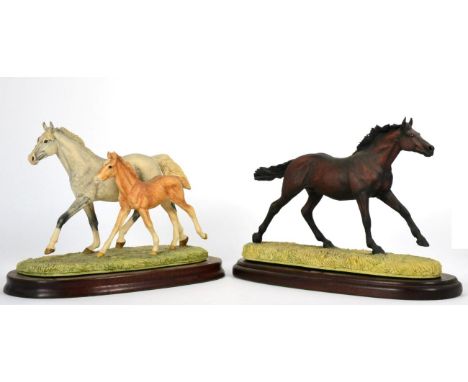Border Fine Arts 'Thoroughbred Mare and Foal' (Cantering), model no. L122 by Anne Wall, grey mare, on wood base, with box and