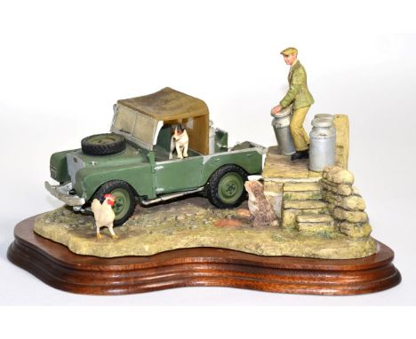 Border Fine Arts 'Putting Out the Milk' (Landrover), model No. JH66 by Ray Ayres, limited edition 76/1500, on wood base (a.f)