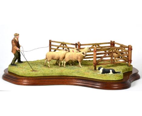 Border Fine Arts 'Anxious Moment' (Penning Sheep), model No. B0584 by Ray Ayres, limited edition 786/1750, on wood base, with