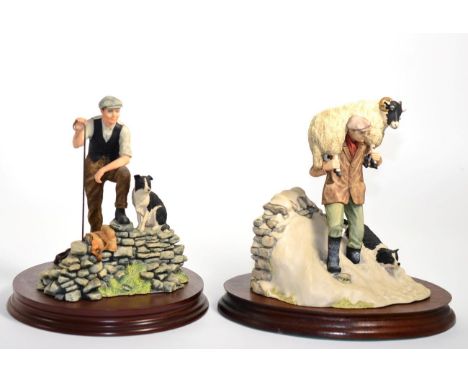 Border Fine Arts 'Winter Rescue' (Shepherd carrying Ewe), model No. JH41 by Anne Butler, on wood base and 'Time for Reflectio