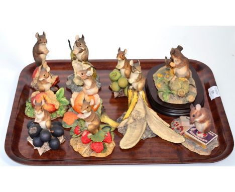 Border Fine Arts Mice by Ray Ayres Comprising: 'Mouse on Apple Core', model No. 017; 'Mouse on Banana' Style Two (Head Up), m