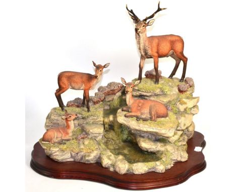 Border Fine Arts 'Monarch of Glen Mhor' (Red Stag and Hinds), model No. BFA205 by David Walton, limited edition 150/500, on w