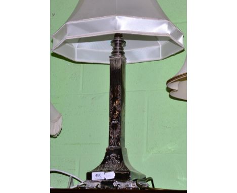 A silver plated table lamp 