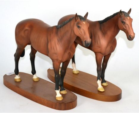 Beswick Connoisseur Horse Nijinsky, model No. 2345, bay matt, on wooden plinth, and Royal Doulton Horse Nijinsky, model No. D