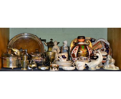 A silver Christening jug and cream jug, a quantity of silver plate and miscellaneous ceramics including Nao, Imari etc