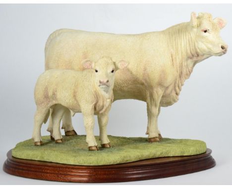 Border Fine Arts 'Charolais Cow and Calf' (Style Three), model No. B0742 by Jack Crewdson, limited edition 196/750, on wood b