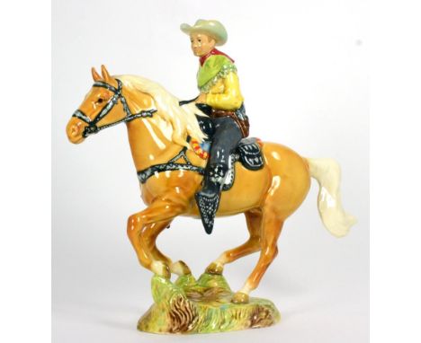 Beswick Canadian Mounted Cowboy, model No. 1377, palomino gloss Beswick England circle backstamp; crazing throughout, otherwi