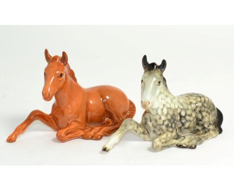Beswick Foal (Lying), model No. 915, Rocking Horse grey gloss and Chestnut gloss (2)Overall condition of both models is good,