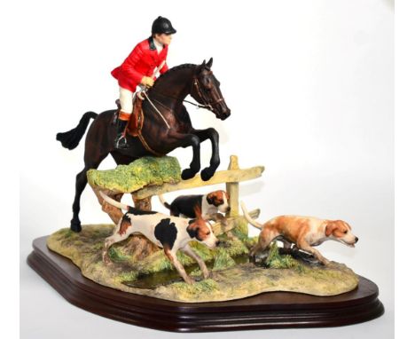 Border Fine Arts 'Halloa Away' (Jumping Huntsman and three Hounds), model No. L104 by Anne Wall, limited edition 441/500, on 