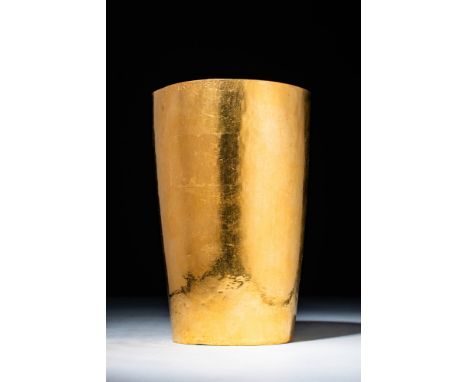 Ca. 200 BC - 300 AD or Later. A stunning 23.9 ct cylindrical solid gold beaker possibly Central Asian or Indian with slightly