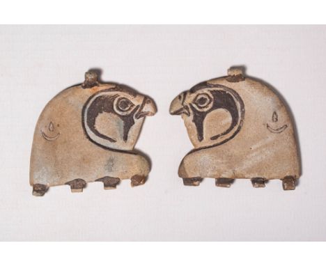 Middle Kingdom, Ca. 2055 - 1069 BC.A pair of falcon head terminals originating from a Usekh collar. Each terminal has a flat 