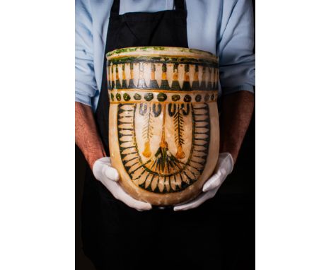 New Kingdom, Ca. 1279 - 1152 BC.An extraordinary conical shaped alabaster vessel with a hemispherical bottom and high vertica