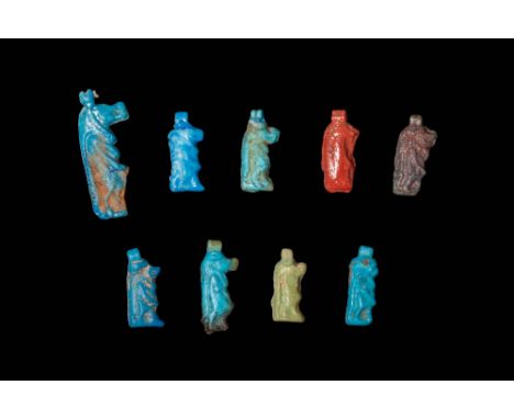 New Kingdom, Ca. 1550 - 1069 BC.A collection of nine faience amulets. Each amulet represents Taweret, the goddess of childbir