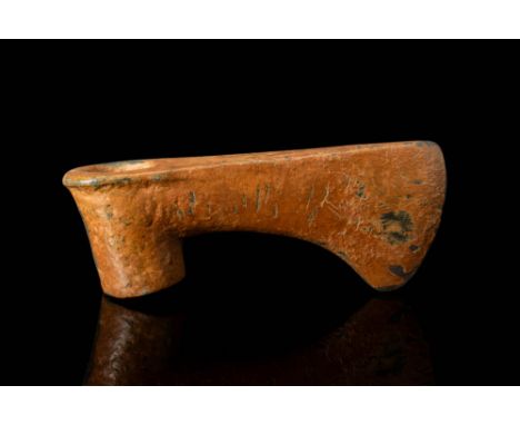 Ca. 1200 - 800 BC.A fine Western Asiatic cast copper alloy axe head with a vertical sharp blade, composed of a short, tubular