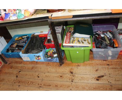 Six boxes with model railway, toys, etc.