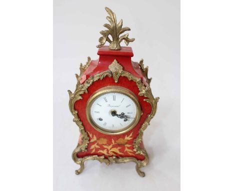 Italian gilt metal mounted inlaid mantel clock with German striking movement, 37cm.