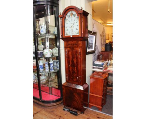 Early 19th Century mahogany eight day longcase clock having painted arched dial, signed T. Pringle Junr, Dalkeith, 216cm.