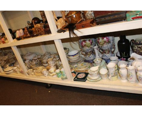 Collection of decorative part tea sets, Victorian porcelain, vase, curtains, etc.