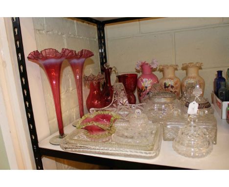 Collection of Victorian glass including ruby glass, hand painted, etc.