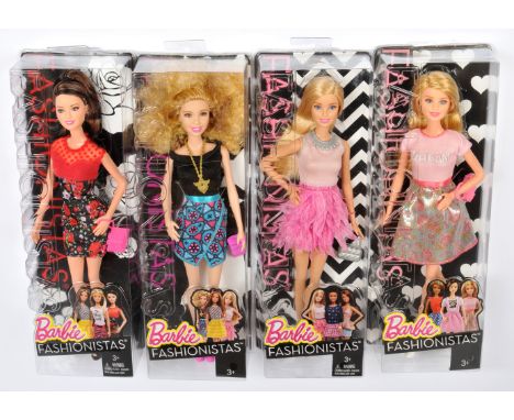 Mattel Barbie Fashionista dolls x four, 2014: (1) CFG15; (2) CLN60; (3) CFG13; (4) CYJ45; Near Mint to Mint, NRFB, within Fai