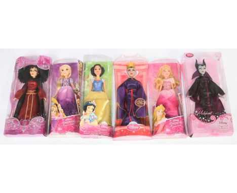 Disney Store Hasbro Mattel collection of six Princess dolls: (1) Disney Store Princess Classic Maleficent; (2) Disney Store P