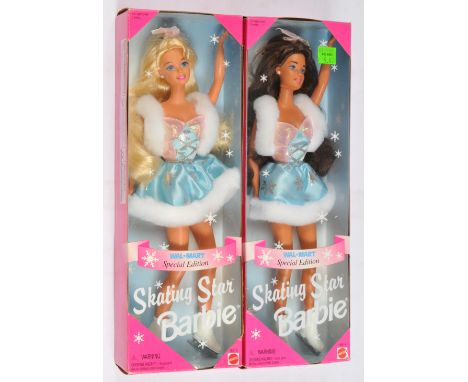 Mattel Barbie Walmart Special Edition Skating Star dolls pair: (1) 15510, 1995; (2) 15511, 1995; Near Mint to Mint, NRFB, wit