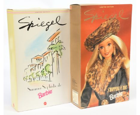 Mattel Barbie Spiegel Barbie dolls pair: (1) Spiegel Summer Sophisticate doll, 1995, 15591 (tear to top lid); (2) Spiegel Sho