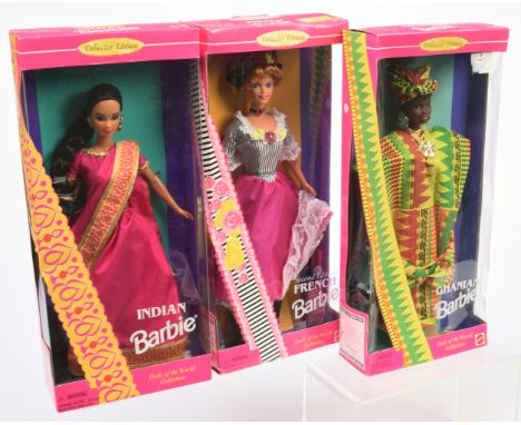 Mattel Barbie Dolls of the World Collector Edition x three dolls: (1) Indian Barbie, 14451, 1995; (2) French Barbie (second e