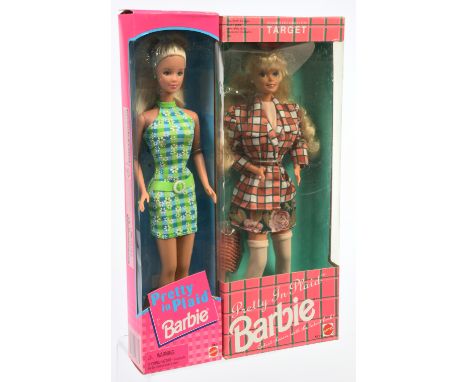 Mattel Barbie Pretty in Plaid pair of dolls: (1) Target Exclusive Barbie, 5413, 1992; (2) Fashion Avenue Barbie, 20666, 1998;