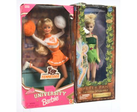 Mattel Tennessee University Barbie and Applause Peter Pan Tinkerbell dolls: (1) Mattel Tennessee University Barbie doll, 1755