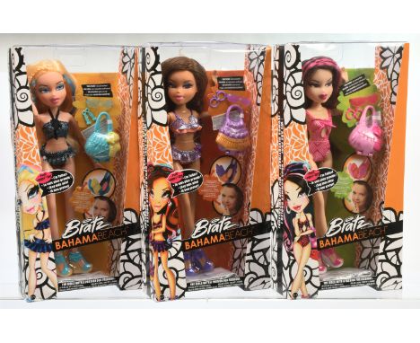 MGA Bratz Bahama Beach dolls x three, 2015: (1) Yasmin; (2) Cloe and (3) Jade; Near Mint to Mint, NRFB, within Good to excell