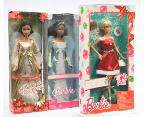 Mattel Barbie Christmas Holiday dolls x three: (1) Holiday Barbie 2015, CLW89, 2014; (2) Holiday Angel doll, G5323, 2005; (3)
