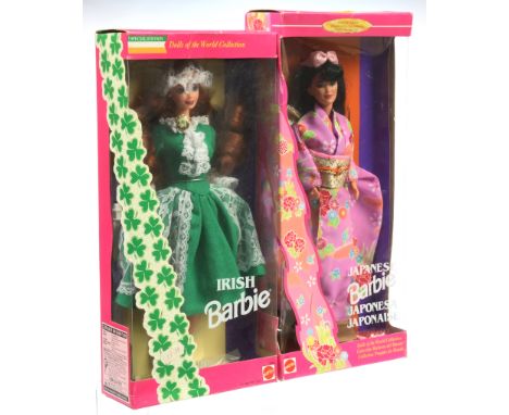 Mattel Barbie Dolls of the World pair: (1) Special Edition Irish Barbie, 12998, 1994; (2) Collector Edition Japanese Barbie, 