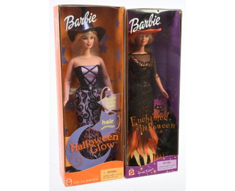 Mattel Barbie Halloween Special Edition dolls pair: (1) Enchanted Halloween, 29818, 2000; (2) Halloween Glow, 55196, 2002; Ne