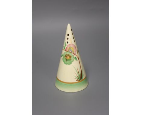 A Clarice Cliff conical shaped sugar sifter,14cm