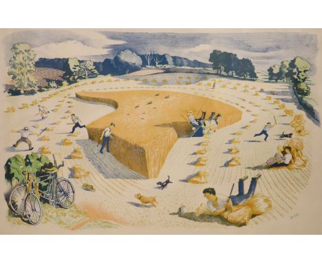 John Nash (1893-1977), School print lithograph, 'Harvesting', S.P. 20, second series, nos 20, Baynard Press, 49.5 x 76cm