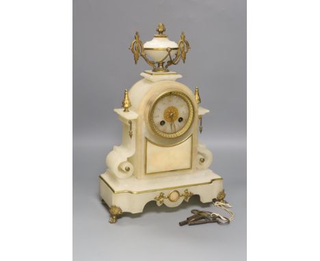 A French alabaster and gilt metal mounted mantel clock, 36.5cm