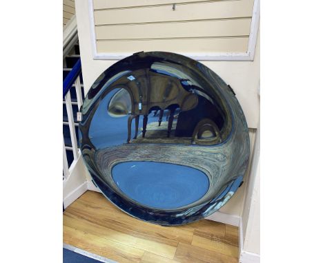 An Anish Kapoor style blue domed / concave mirror, Made by The Glass House, Tunbridge Wells.  135cm diameter