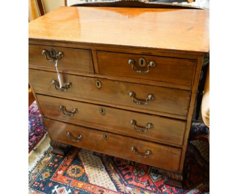 A George III mahogany chest of three long and two short drawers, on carved ogee bracket feet, width 95cm, depth 52cm, height 