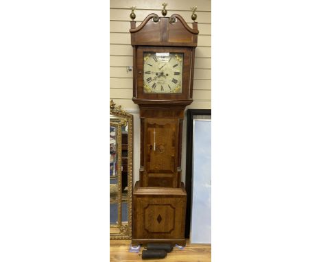 A George III mahogany banded 8-day oak longcase clock, marked William Evans of Shrewsbury, height 216cm