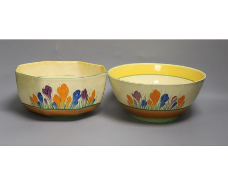 Two Clarice Cliff crocus pattern bowls22cm