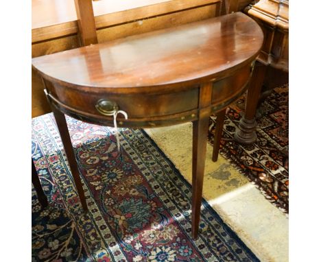 A late 19th century Dutch demi-lune mahogany console table, width 79cm, depth 38cm, height 74cm