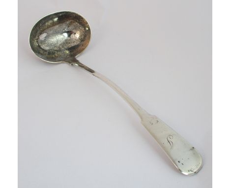 A Scottish provincial silver soup ladle by Peter Gill, Aberdeen circa 1800 of fiddle pattern, the terminal initialled 'J', 31